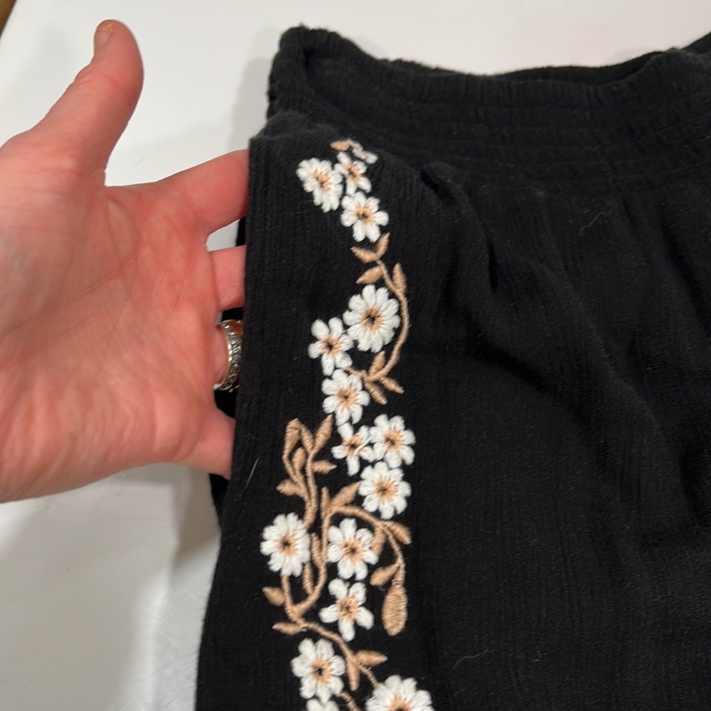 Anthropology Chloe Oliver Daisy Shorts Black with Floral Embroidery - Picture 4 of 8